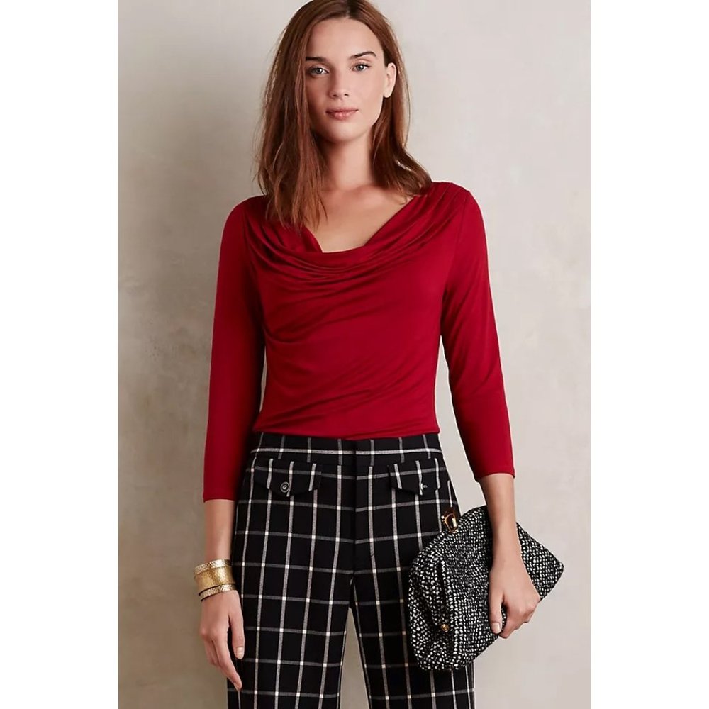 BOGO! Anthropologie Deletta Cowl Neck Top Red S